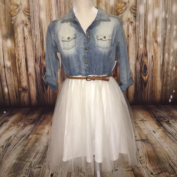 16 NWT GIRL/'S ARIZONA DRESS WITH DENIM TOP AND WHITE NET SKIRT ~ SIZE 14